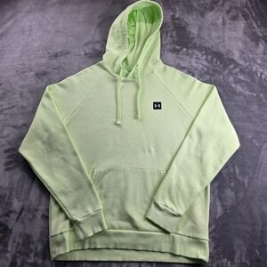 Under Armour Hoodie Mens Large Lime Green Rival Fleece Loose Fit Raglan Logo